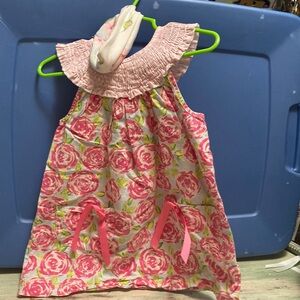 Mud Pie Infant Girls Smocked Floral Pocket Dress Pink White Size 24 Month